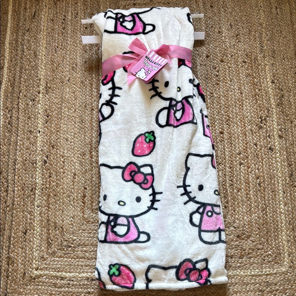 Hello Kitty Plush Throw Blanket Strawberry with Pink and White